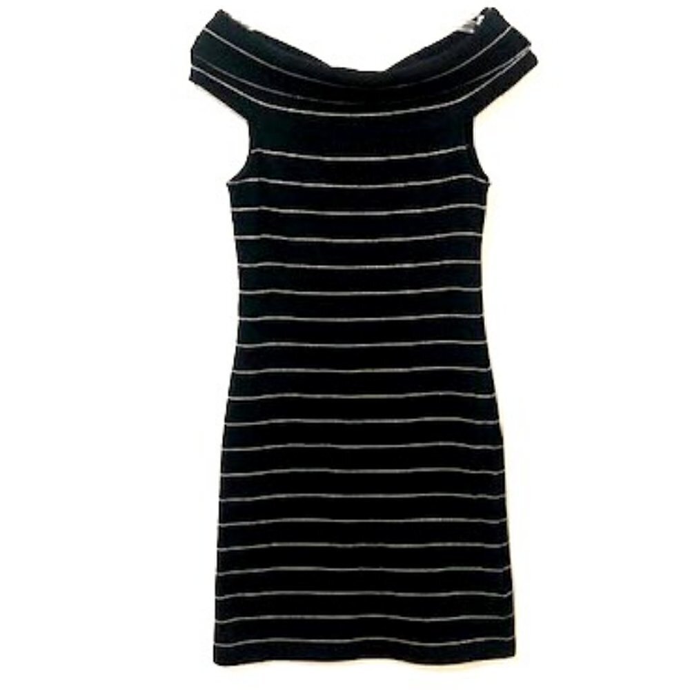 𝅺LRL Black Dress w/ Silver Stripes
